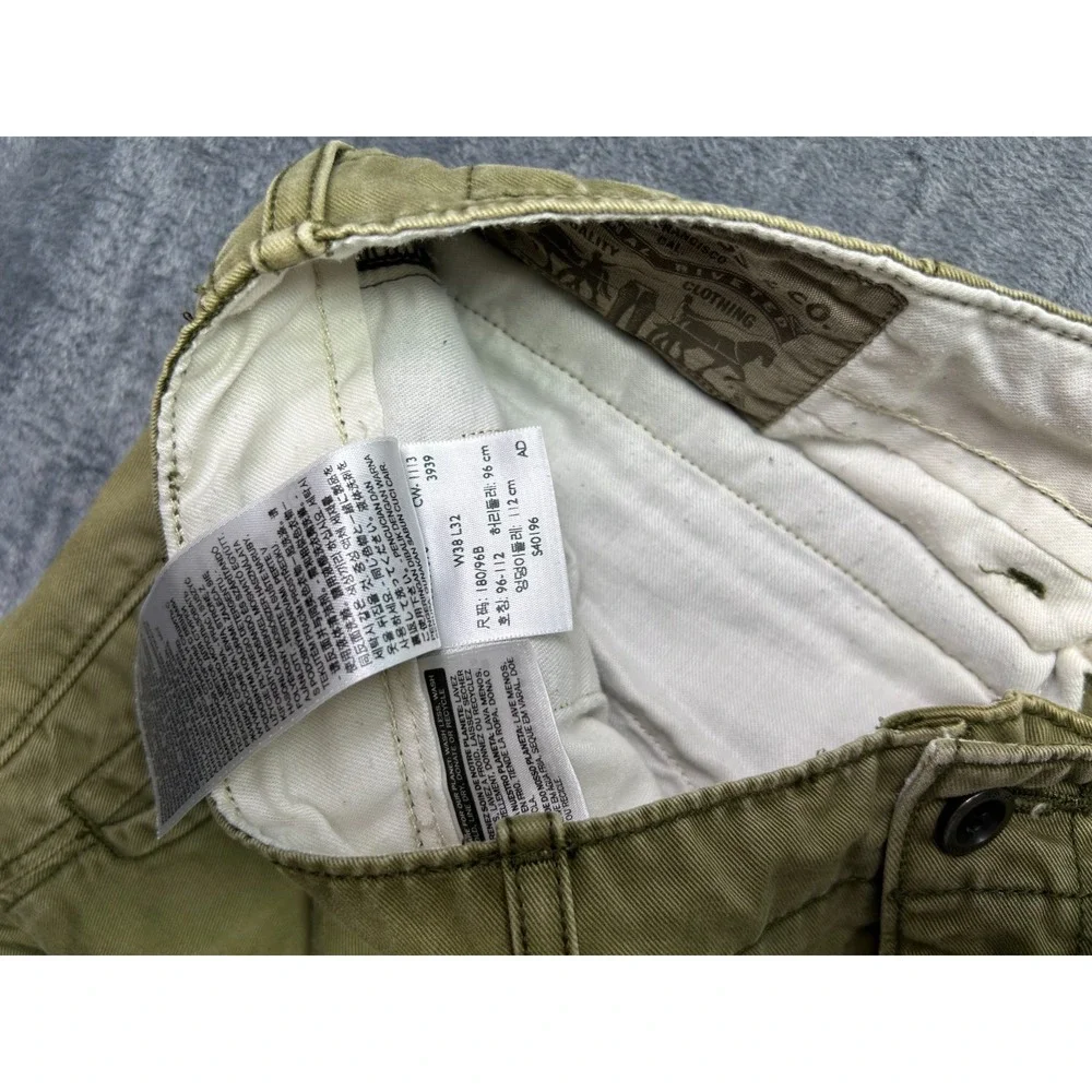 Levis Mens Olive Green Cotton Multi Pocket Gusset Cargo Pants 38x30 Utility‎
